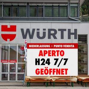 W&uuml;rth Italia, stores and delivery services open h24