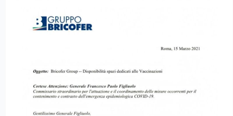 Bricofer Group si mette a disposizione per il piano vaccinale